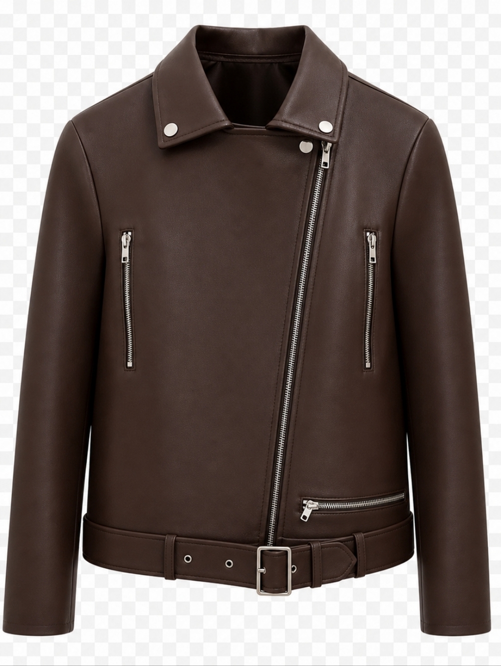 Lulus Brown Behavior Vegan Leather Moto Jacket Oversized Belted NWT Small - Picture 2 of 15